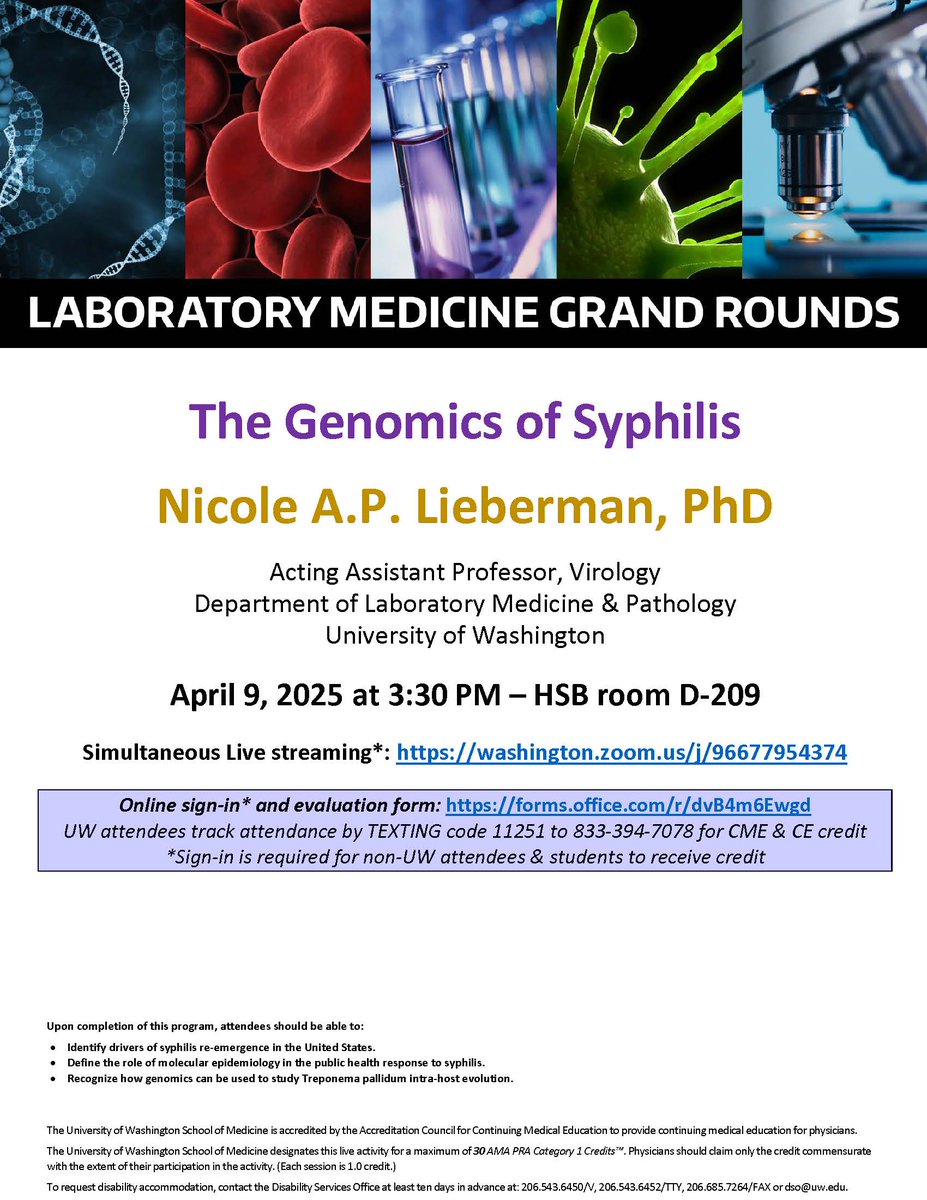Join us for #laboratorymedicine #grandrounds "The Genomics of Syphilis" on Wednesday, April 9th at 3:30pm PT. Learn more: dlmp.uw.edu/events