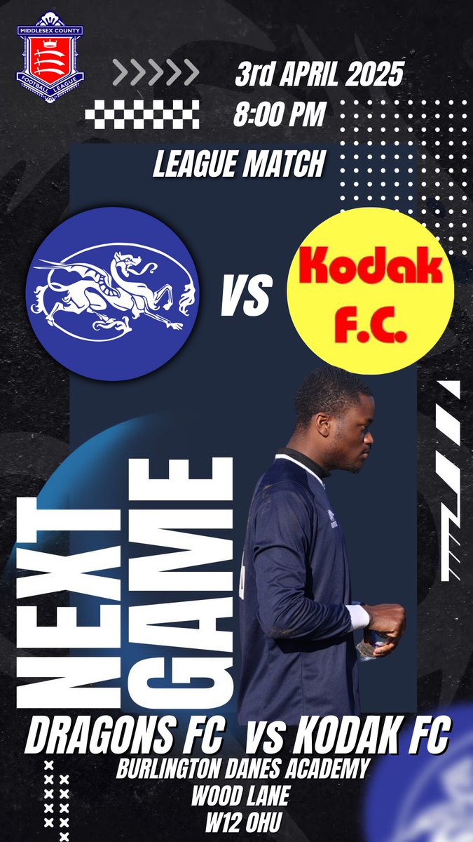 Kensington Dragons FC (@kendragonsfc) on Twitter photo KDFC home fixture tonight 📢
Come on down and show your support
on a warm evening in west London 🌤️
1st Team Match Details:
🗓️03/04/2025
🏆Middlesex Premier Div
⏱️8:00PM KO
🆚<a href="/kodakharrow/">Kodak Football Club</a>
🏟️Burlington Danes Academy
🎟️ £0
#groundhopper #MidweekMotivation #Football KDFC home fixture tonight 📢
Come on down and show your support
on a warm evening in west London 🌤️
1st Team Match Details:
🗓️03/04/2025
🏆Middlesex Premier Div
⏱️8:00PM KO
🆚<a href="/kodakharrow/">Kodak Football Club</a>
🏟️Burlington Danes Academy
🎟️ £0
#groundhopper #MidweekMotivation #Football