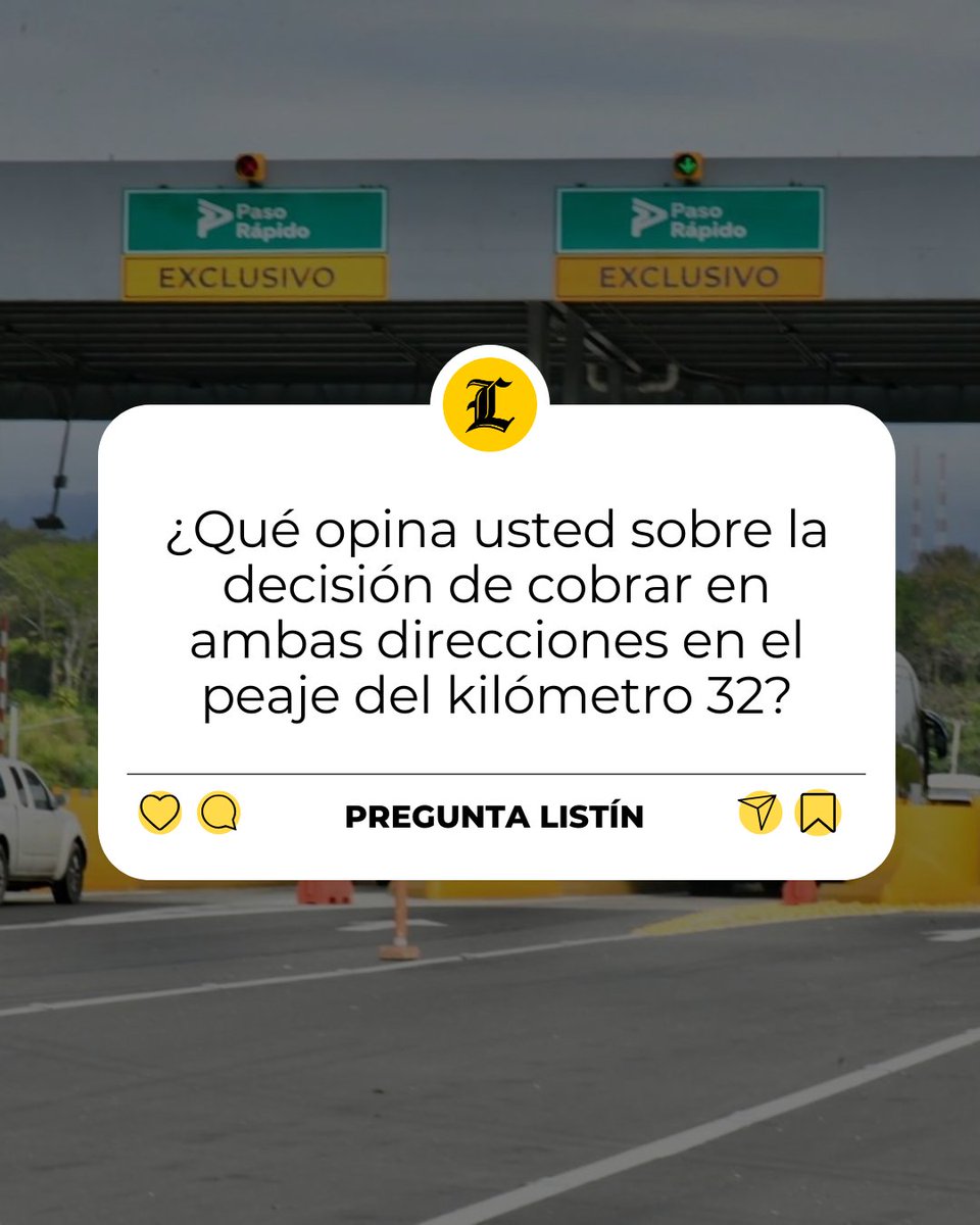 ListinDiario's tweet photo. #PreguntaListín | Lectores, a partir del 6 de abril comenzarán a cobrar 100 pesos en ambas vías del peaje del kilómetro 32 de la autopista Duarte.💸🛣️🚗
¿Qué opina usted sobre la decisión de cobrar en ambas direcciones un monto de 100 pesos?
#Peaje #Dinero #Monto #ListínDiario https://t.co/Et5LOYfFTd