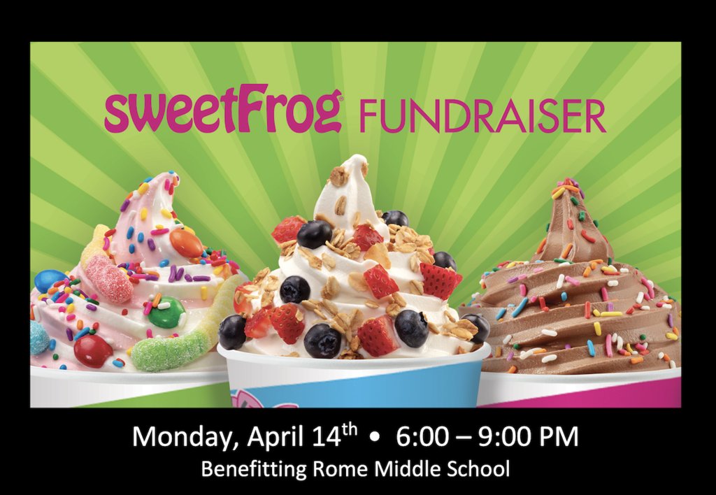 Support RMS on April 14, 2025 by stopping by Sweet Frog between 6 pm and 9 pm for some awesome froyo! A portion of sales will help support the middle school.  Go Wolves!