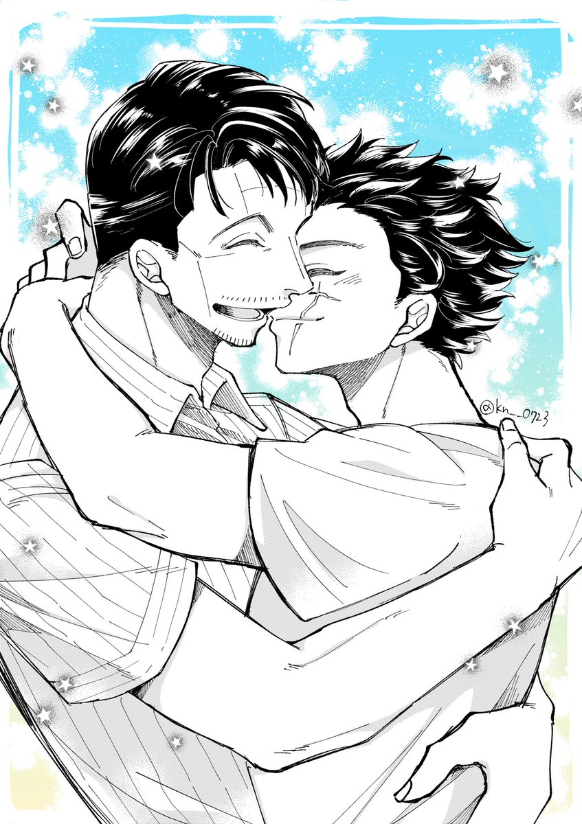 前に描いた菊杉に反応いただけて嬉しかったのでラブラブな菊杉描きました。ずっとラブラブでいてほしい☺️