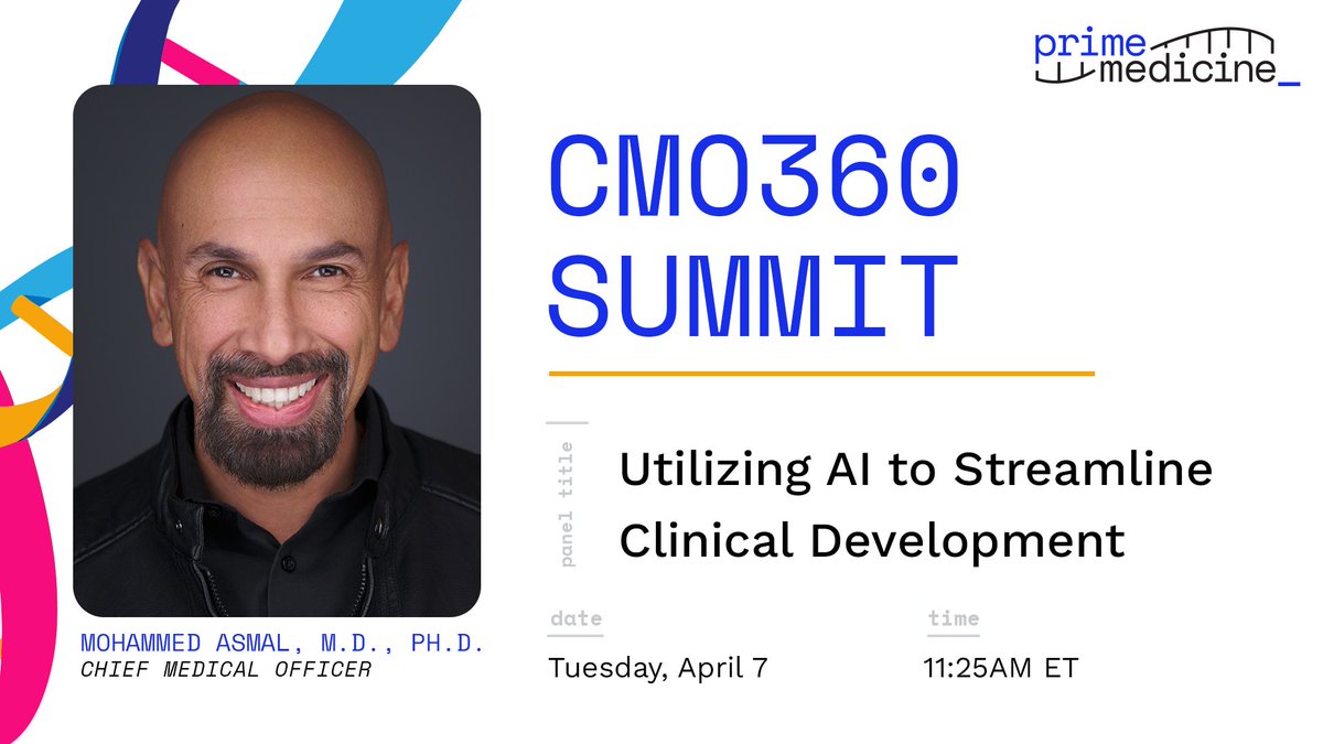 Prime CMO Mohammed Asmal looks forward to sharing the latest insight on #AI in clinical development as a panelist at the #CMO360Summit this week! Details: cmosummit360.com/agenda?page=1