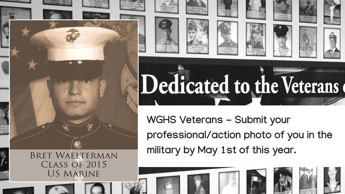 WGAlumni's tweet image. @WebsterGrovesHS #Veterans Submit your in the military photo by May 1st.  
webster.k12.mo.us/departments/al…
@BretWaelterman @BretWaelterman2 #classof2015 #USMarine #ThankYou For your Service facebook.com/watch/?v=55341…… #WGAlumni #WG4LIFE @WebsterGrovesSD