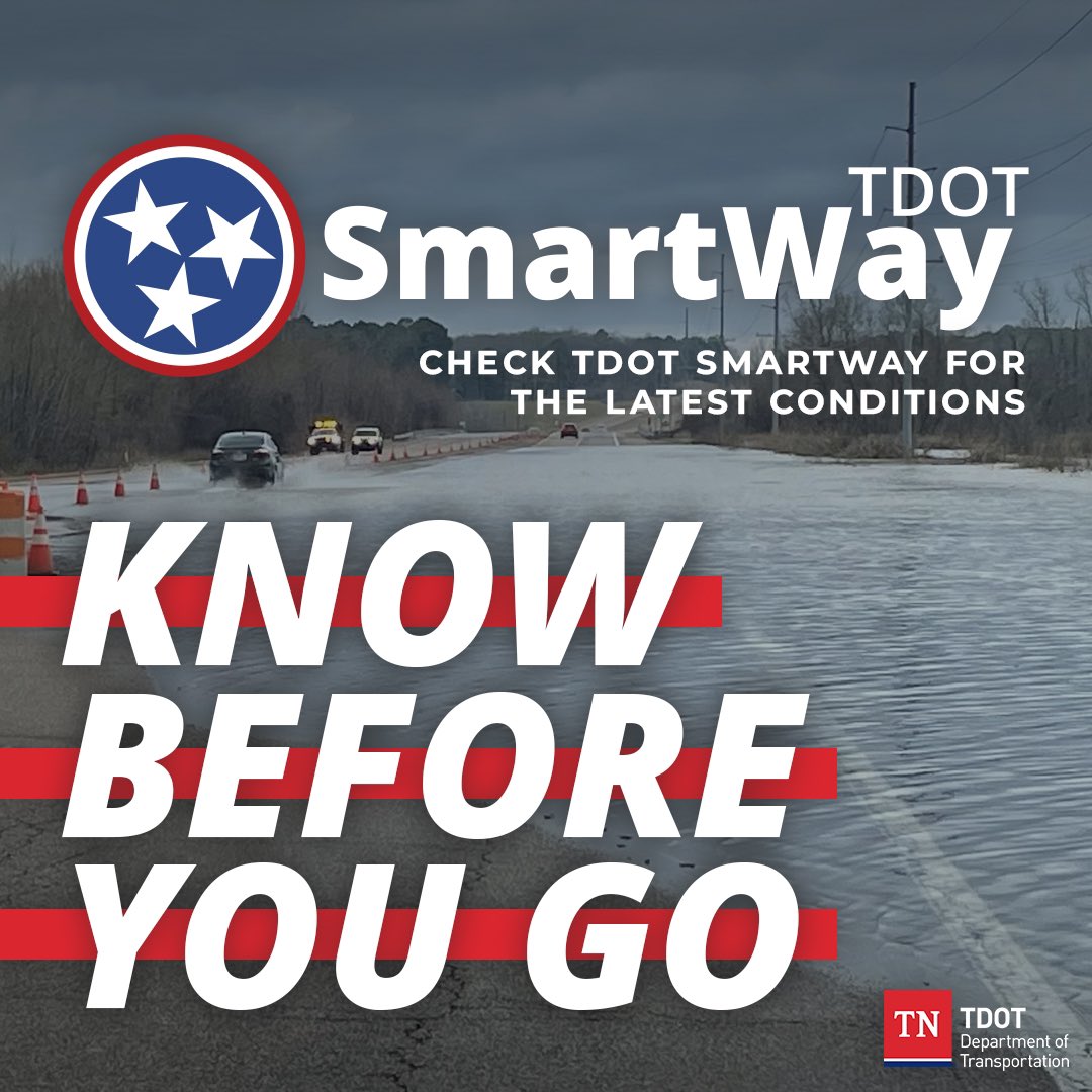 Following severe storms &amp; flooding across the state, we encourage all Tennesseans to use <a href="/myTDOT/">myTDOT</a>’s SmartWay platform &amp; avoid unnecessary trips.

Visit smartway.tn.gov to check local conditions &amp; plan your route.