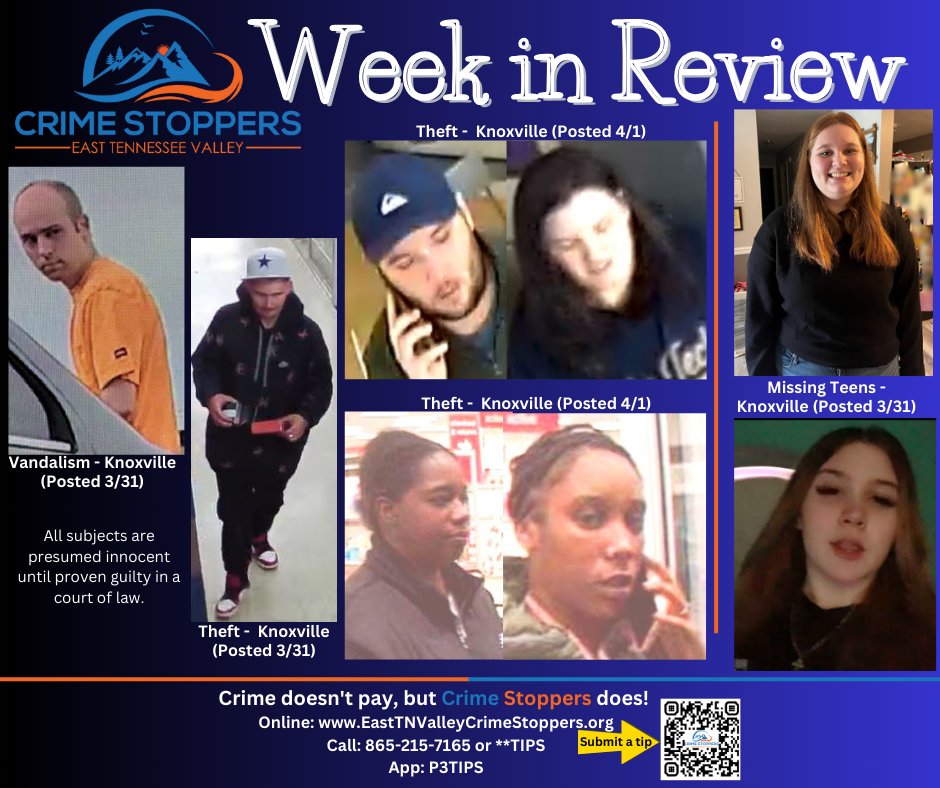 tn_crime's tweet image. TAKE ANOTHER LOOK! We need your help ID'ing the people on the LEFT &amp;amp; locating the #missingteens on the RIGHT. Even the smallest detail could be crucial. Stay anonymous &amp;amp; submit your tip to East TN Valley Crime Stoppers. CASH REWARDS AVAILABLE! #knoxville #SayItHere #CrimeStoppers