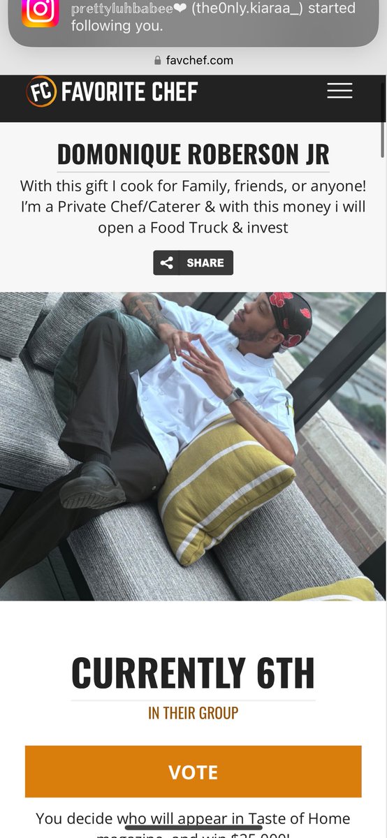 11ChefDom's tweet image. Please yall go vote for me or share this link. I’m currently in sixth place🤕 Can my Falcons community share this post please!!? 🙏🥺  #DBN #Riseup help me make it to next round and one step closer to 25k and my entire life being changed