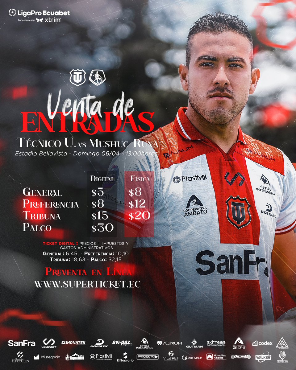 🎟️ ENTRADAS 🎟️

Se viene el #TécnicoMushuc ⚽️🇦🇹

👉🏼 Adquiere tus entradas en SuperTicket.ec  🎫💻

🔗tickets.superticket.ec/seller/tecnico…

#TécnicoPresente