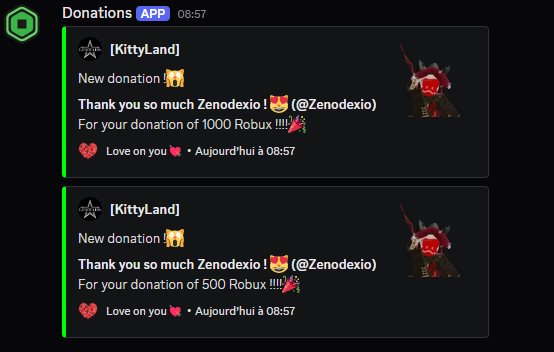 I can't dm you so i'll say it here
TYSM <a href="/zenodexio/">⚔️Zenodexio⚔️</a> for your donation on Kittyland🙏
These kind of big donations are rare at the moment because of the break im taking from the game to work on another project😭