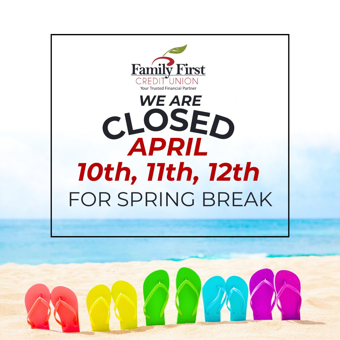 Please plan accordingly! We will see you at regular hours on Monday April 14th. Find more information about our upcoming holiday hours on our website (ffcuga.org) under the "About Us" tab. #Since1930