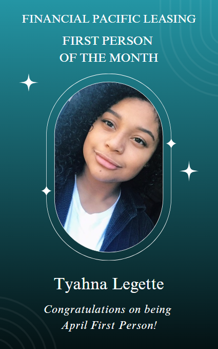 Finpacleasing's tweet photo. Congratulations to Tyahna Legette, our First Person of April! https://t.co/70RvlzjfhN