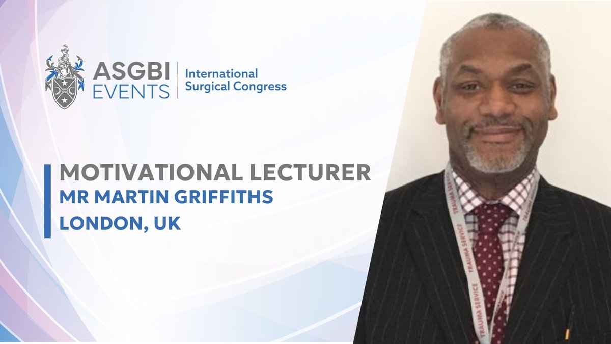Don’t miss an inspiring lecture by Martin Griffiths  at #ASGBI2025! 

The London-based trauma surgeon and violence reduction pioneer will share his journey, insights, and the power of surgery beyond the operating room. 
A talk not to be missed! 

#Motivation #SurgicalLeadership