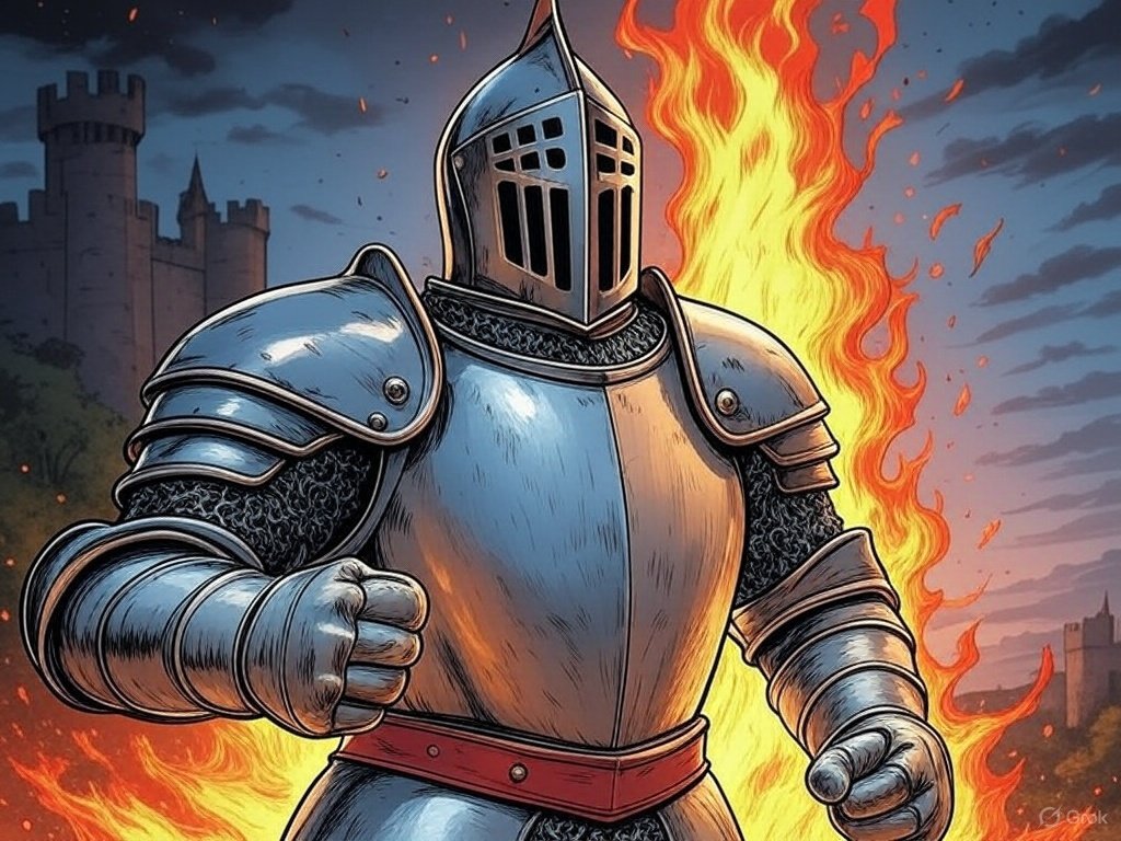 Delight in the fierce fire of torment, as a true knight of old.