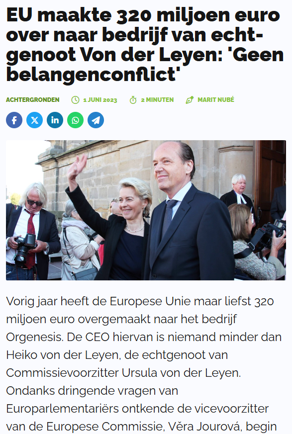 Symphony_res's tweet photo. EU maakte 320 miljoen euro over naar bedrijf van echtgenoot Von der Leyen: 'Geen belangenconflict'

Op dat niveau is corruptie en belangenverstengeling van weer wel toegestaan. 

https://t.co/F8JzTEXoSj https://t.co/okFdGDhpk3