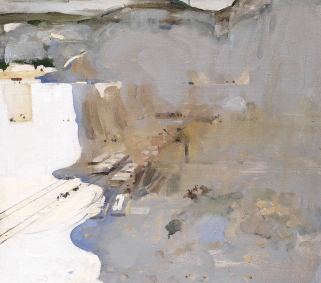 ahistoryinart's tweet image. 'The Chalk Cutting.'  Arthur Melville painted this atmospheric work in 1898 while working at Sandhills House near Witley Station in Surrey. His fascination with the effects of brilliant light and his dramatic compositions had a revolutionary impact on watercolour as an art form.