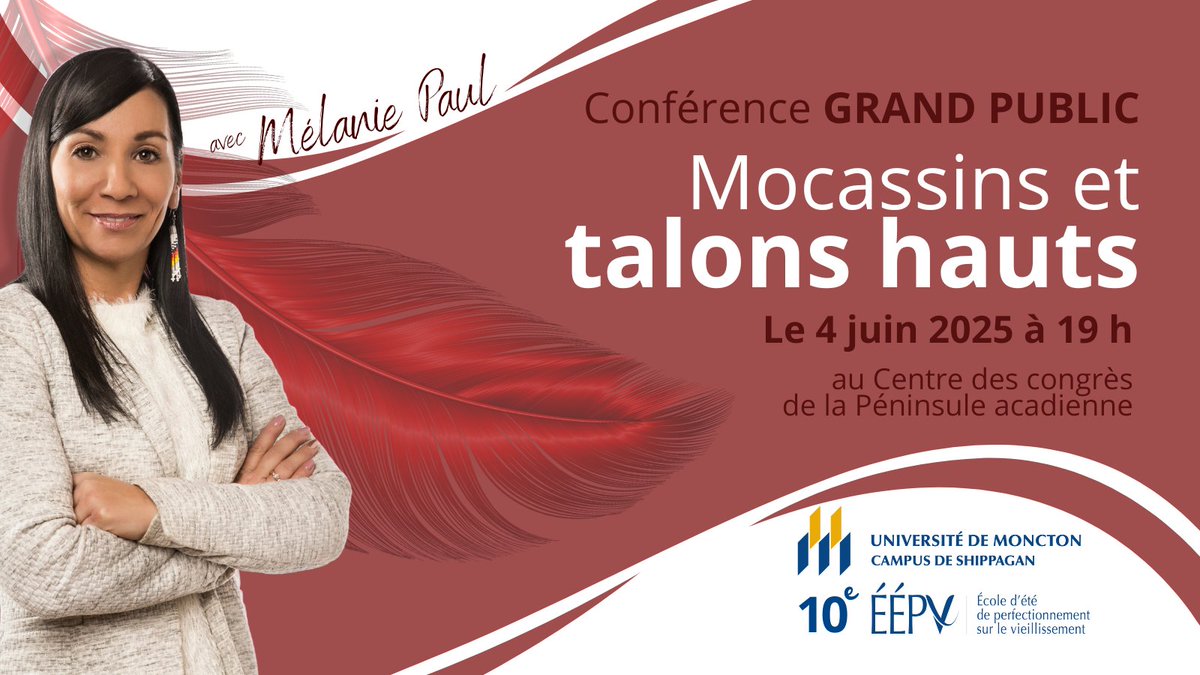 Assistez à la conférence de Mélanie Paul, «Mocassins et talons hauts». Rendez-vous le 4 juin 2025 dans le cadre de l'École d'été de perfectionnement sur le vieillissement. Réservez maintenant! eventbrite.ca/e/mocassin-tal…