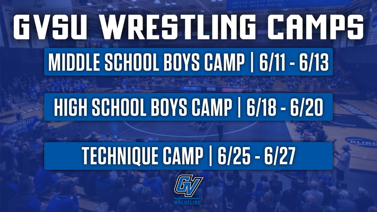GVSU Wrestling (@gvsuwrestle) on Twitter photo The GVSU Laker Men's Wrestling program has announced the camp schedule. Reserve your spot today because you do not want to miss this opportunity. 
Click on the link below for complete camp information. 
grandvalleystatesportscamps.com The GVSU Laker Men's Wrestling program has announced the camp schedule. Reserve your spot today because you do not want to miss this opportunity. 
Click on the link below for complete camp information. 
grandvalleystatesportscamps.com