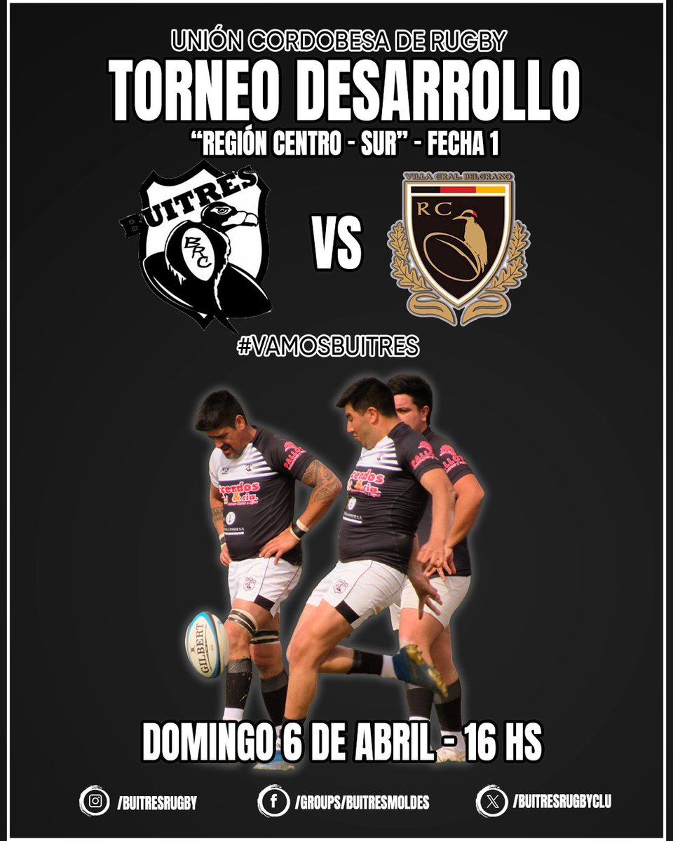 buitresrugbyclu's tweet photo. 🏉🔥 SOMOS LOCALES 

¡Arranca el Torneo Desarrollo 2025! 🔥🏉 @UCRugby_Oficial

Este domingo, a partir de las 16, recibimos en casa V. General Belgrano Rugby 

📍 El Refugio de Buitres - Coronel Moldes

 💪🏽 ¡Vení a alentar con nosotros!

 #VamosBuitres #Rugby #TorneoDesarrollo https://t.co/0nXYeYRSOq