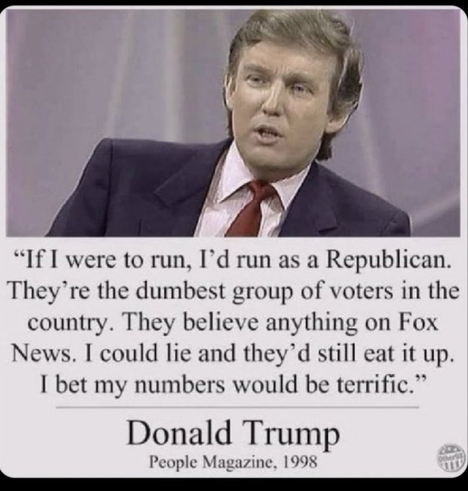 iWitnessUpdate's tweet image. “The Dumbest Group of Voters”
Some people predict stock markets, some predict tech trends. Trump? He predicted exactly who would believe him, 20 years ahead of time.
That’s next-level insight!

#stockmarketcrash
#TrumpTariffs
#StockMarket