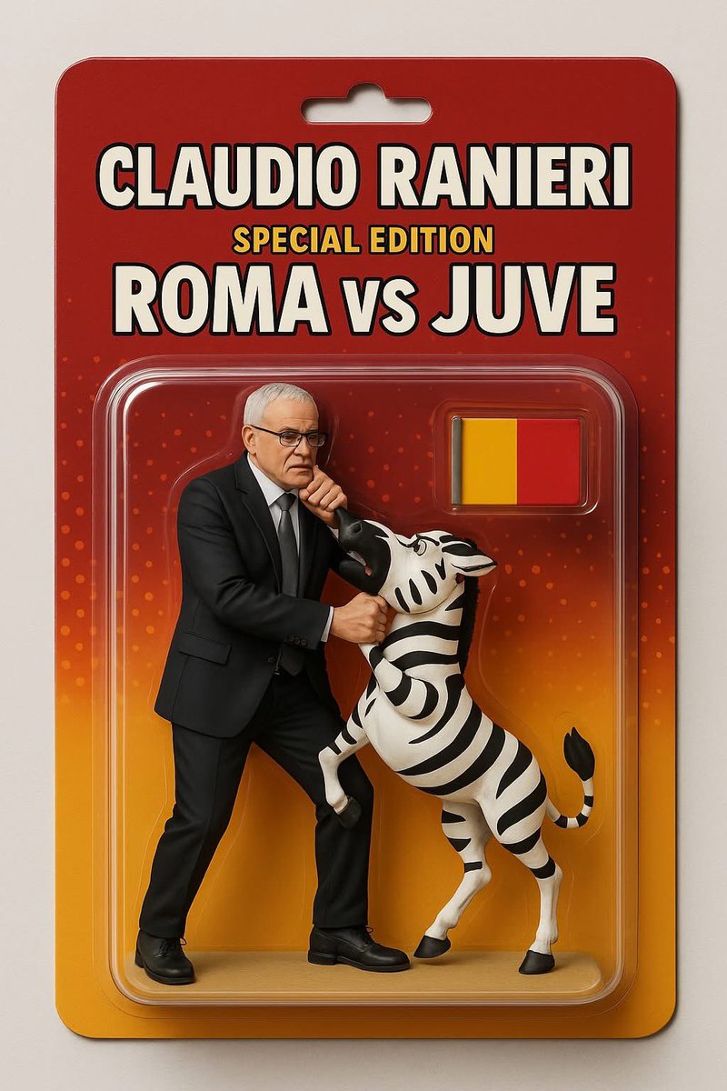 È finalmente arrivata nei negozi!
🟡🔴 Claudio Ranieri – Edizione Speciale: Roma vs Juve 🦓
Con accessorio esclusivo: bandiera giallorossa e zebra... poco entusiasta!
Corri a prenderla prima che sparisca dagli scaffali!

#RomaJuve #ForzaRoma #RanieriEdition #SoloPerRomanisti