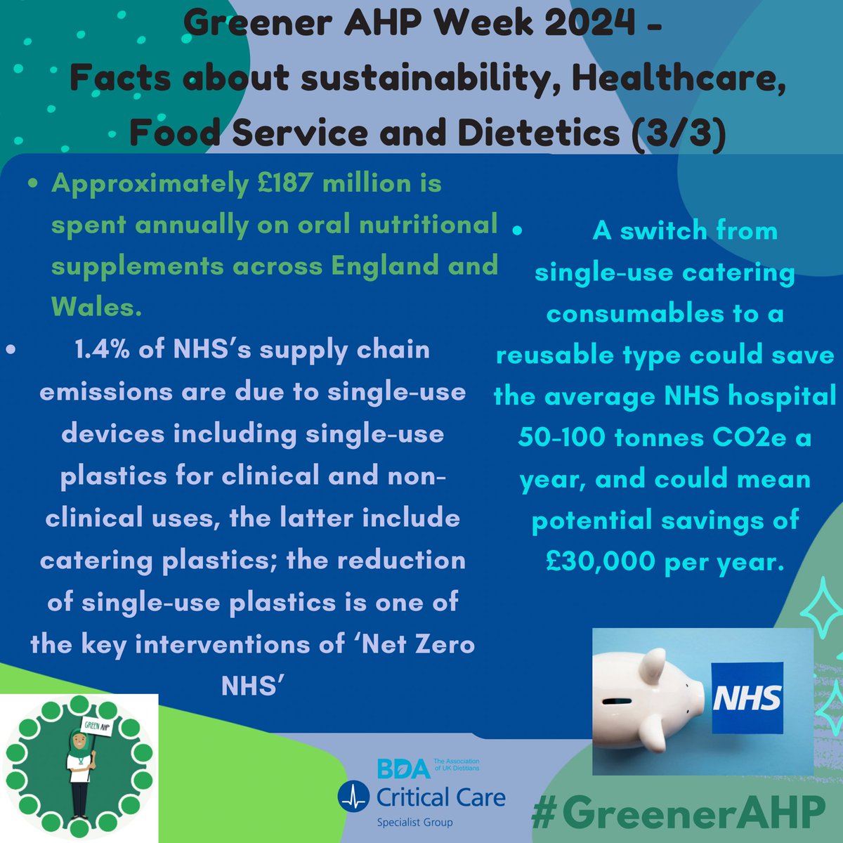 Critical Care Specialist Group of @BDA_Dietitians (@bdacriticalcare) on Twitter photo On Greener AHP Week, we are sharing facts and tips on NHS, sustainability and dietetics! 💚
#greenerahpweek2025
@bda_dietitians <a href="/BDA_Sustainable/">BDA Sustainable Diets Specialist Group</a> On Greener AHP Week, we are sharing facts and tips on NHS, sustainability and dietetics! 💚
#greenerahpweek2025
@bda_dietitians <a href="/BDA_Sustainable/">BDA Sustainable Diets Specialist Group</a>
