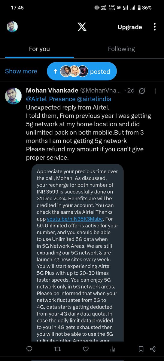 MohanVhankade's tweet photo. @Airtel_Presence @airtelindia 
I have posted regarding the issue. But I still don't get a response from @airtelindia https://t.co/Q57YwTYTWF