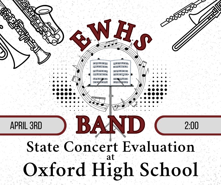 EastWebsterBand's tweet photo. Wish us luck today as we travel to Oxford for our State Concert Band Evaluation!

The kids have worked very hard for this since the beginning of January, so please pray for calm nerves, clear minds, and safe travels! https://t.co/YMdTnp6xBO