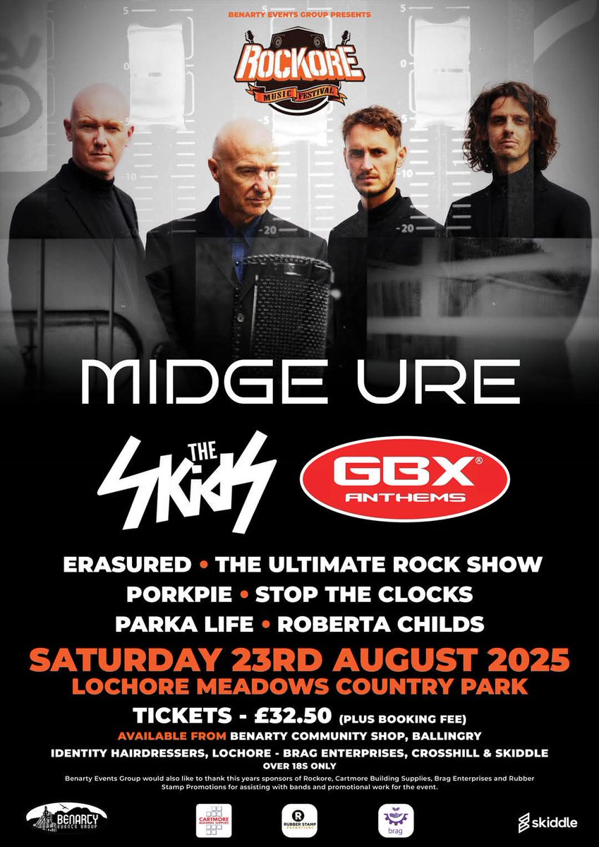 We are delighted to confirm Midge's headline slot at the Rockore Festival in Lochgelly, Scotland. Tickets available from tinyurl.com/6zxp84yd
