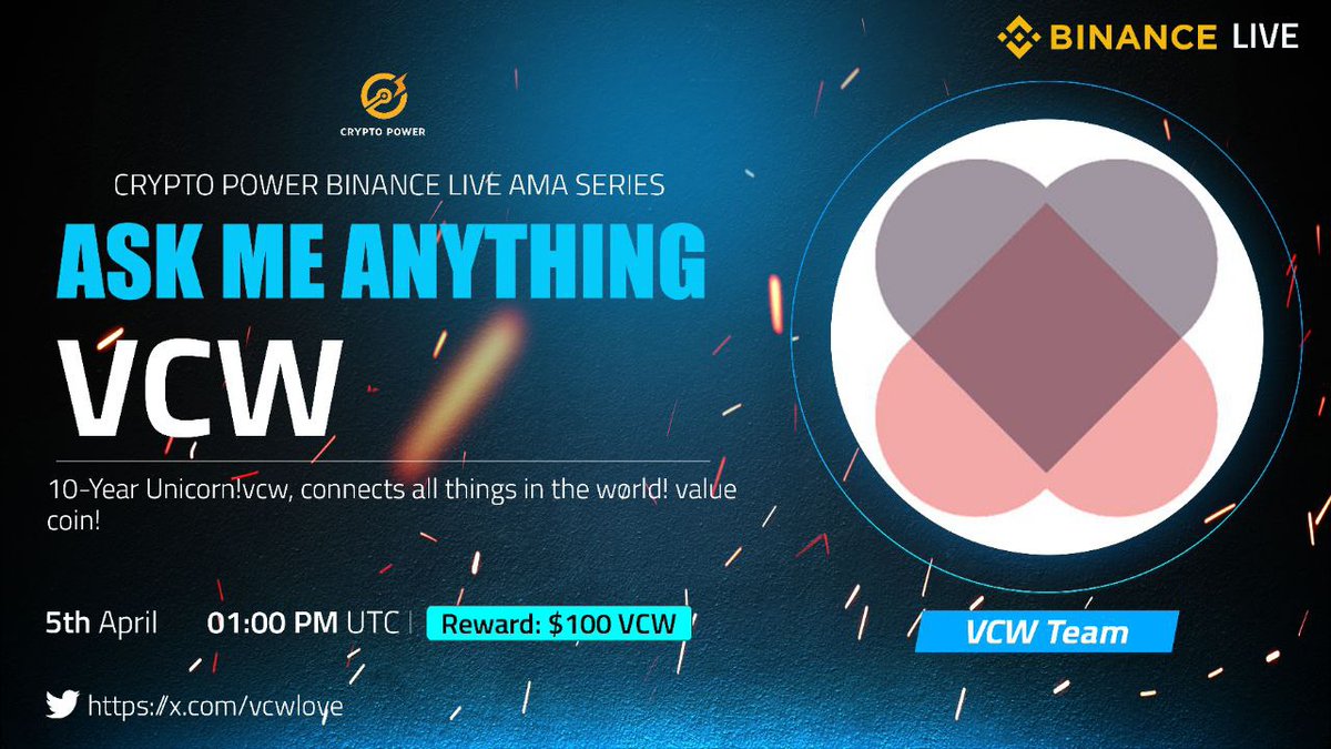 🎙 Join us for an exciting AMA session with <a href="/vcwlove/">VCW</a> ! 🚀

🏠Venue : binance.com/en/live/u/2980…
🗓 Date: 5th April, 2025
⏰ Time: 01:00 PM UTC

How to Participate:
1️⃣ Follow: <a href="/vcwlove/">VCW</a> &amp; <a href="/cryptopower26/">Crypto Power</a>
2️⃣ Like &amp; Retweet. 

Don't miss out! 😉