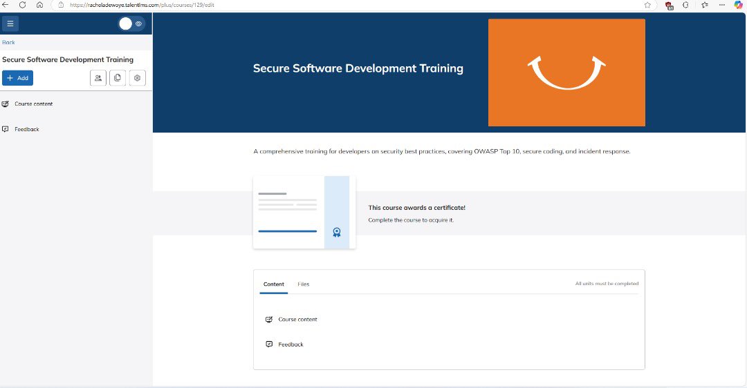 Darasiimi1's tweet photo. I created a beginner friendly Security Awareness Training on TalentLMS SaaS to help software developers build secure applications as part of my GRC project! 

Day 1/100.
#100daysofcybersecurity 
@ireteeh @jay_hunts @segoslavia https://t.co/MXKxfl2AIs