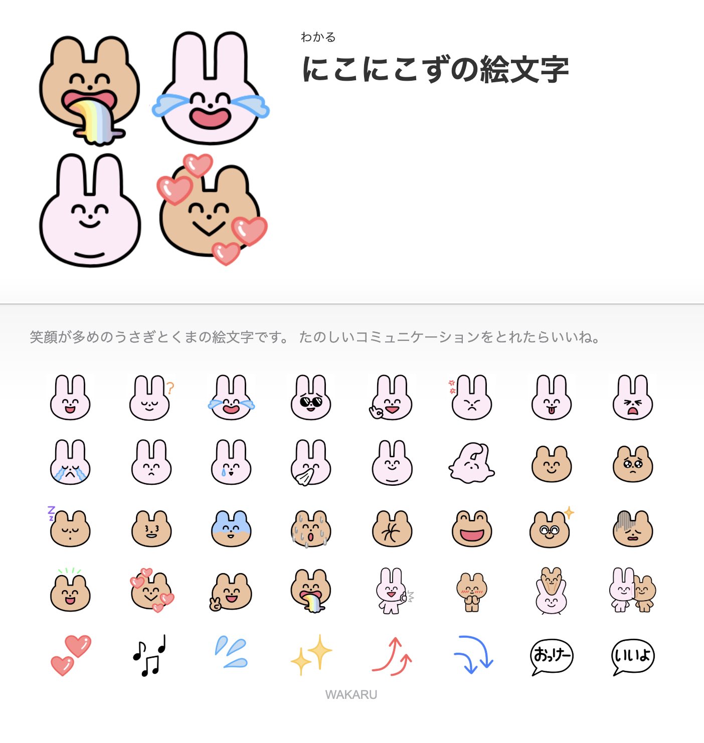 WAKARU わかる イラストレーター うさぎとくま プリント