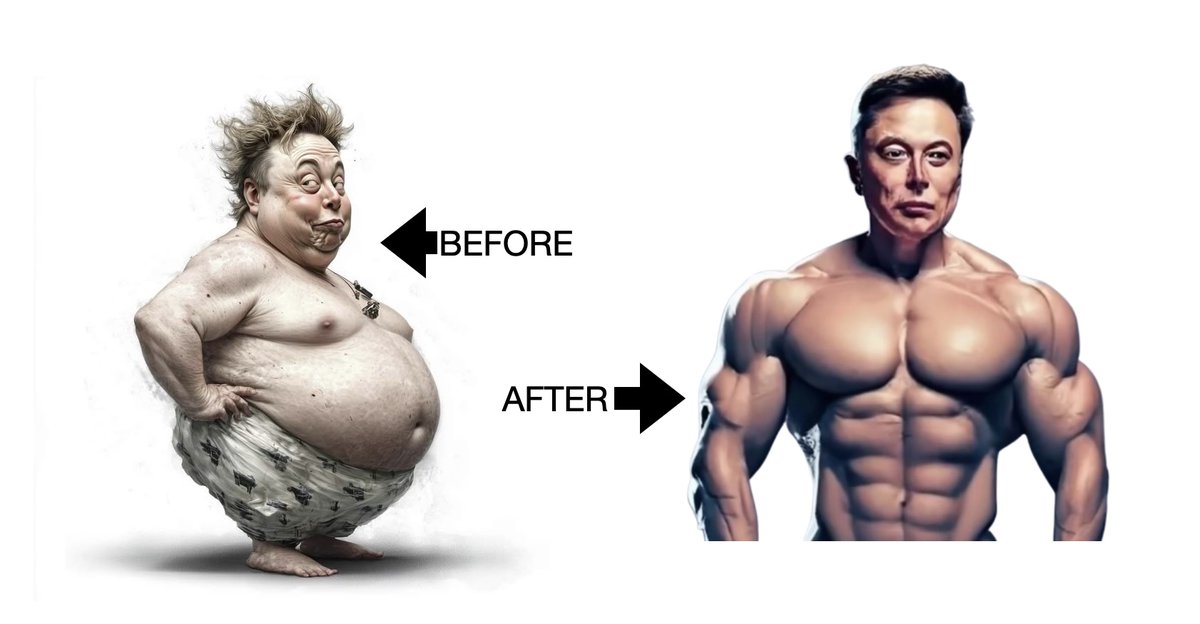 theapril29th's tweet photo. Elon Musk before and After @elonmusk #fatfit https://t.co/DQn7VobBBv