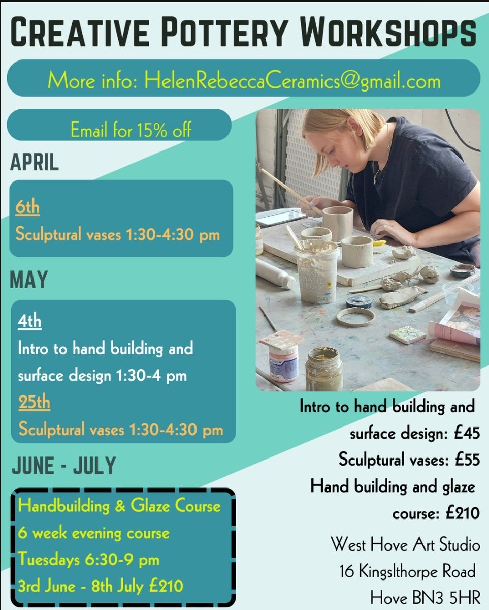 Pottery Workshops for all levels. 
Email me for special offer 15% discount!
HelenRebeccaCeramics@gmail.com

More info:
yuup.co/hosts/helen-re…