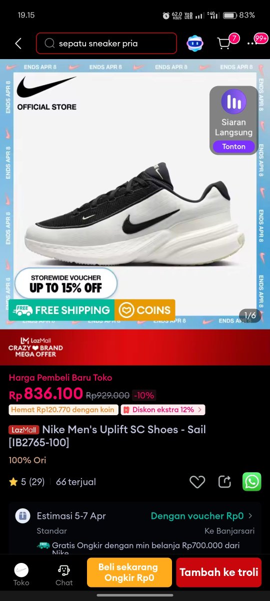 apriliondiazt's tweet image. wah ngga berasa euy Lazada44 Sale Udah Mulai aja dong! yuk siap-siap langsung serbu promonya! gue mau co sepatu nike keren ini pake pengiriman cepat + extra diskon hingga 440 ribu super duper mantul 🔥
lazada.co.id/products/-i828…