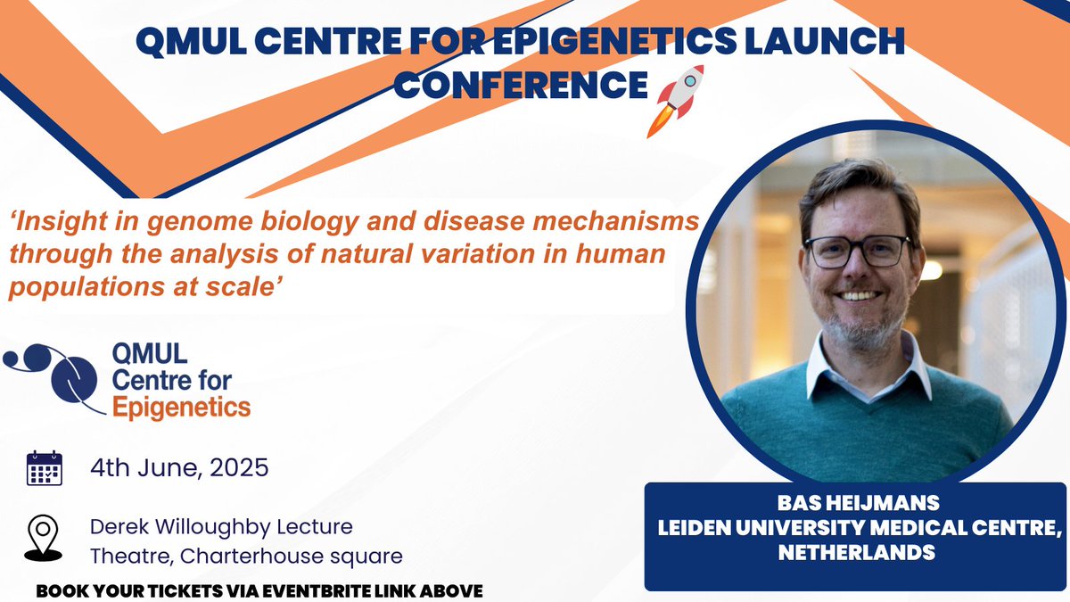 QMULepigenetics's tweet image. Only a couple of months left until our official QMUL Centre for Epigenetics Launch Conference! We will have an amazing list of guest speakers, including Bas Heijmans from Leiden University, Medical Centre,Netherlands. Book your free ticket now!
eventbrite.co.uk/e/qmul-centre-…