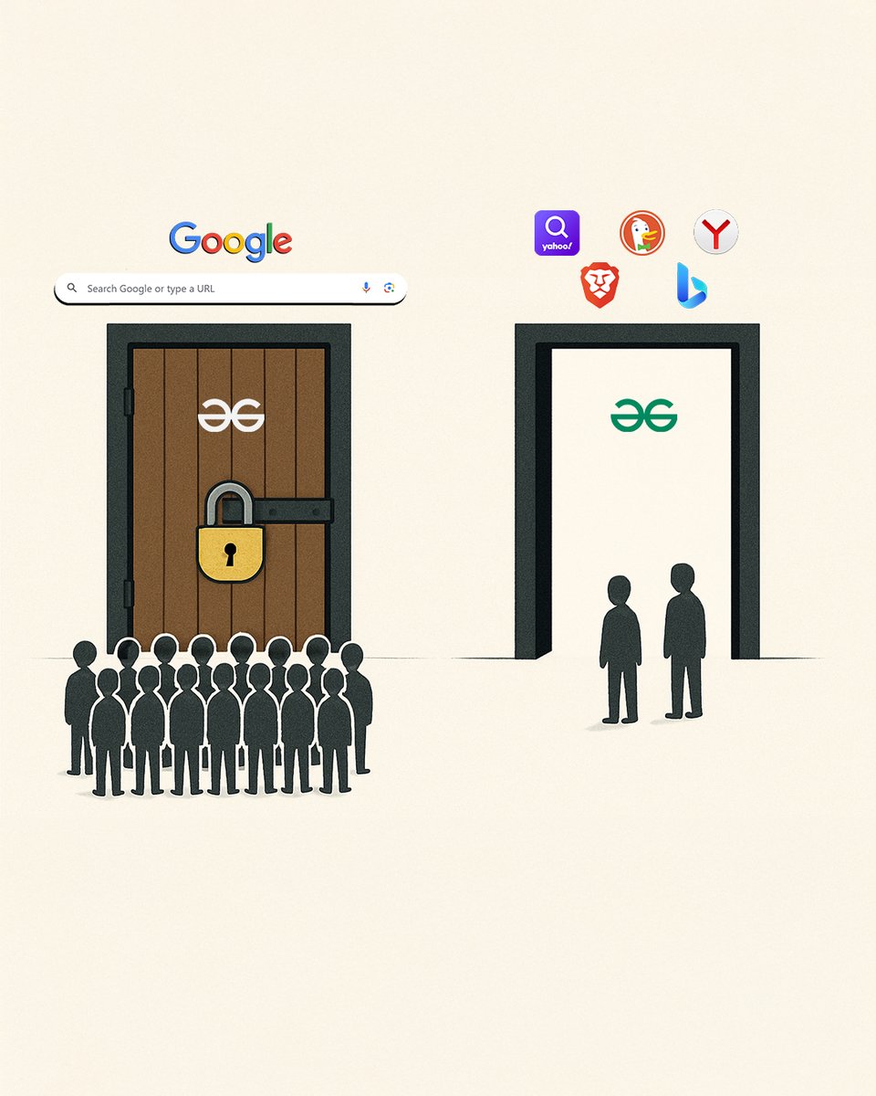 geeksforgeeks's tweet photo. If one door closes, there’s always another way - because learning never stops! 

GeeksforGeeks is still accessible - just search on other search engines (Like Bing, DuckDuckGo, Brave, Yahoo, Yandex, etc) and keep learning. 

or visit our website: https://t.co/NYPvPEDoDR https://t.co/CvEa5wLVmr