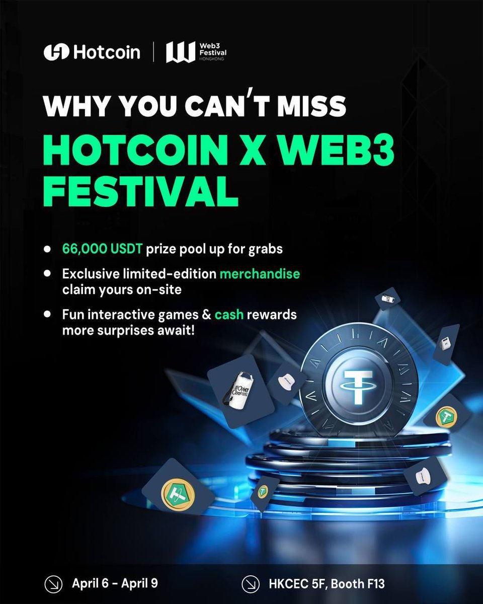 HotcoinGlobal's tweet photo. 📢 Big News! Hotcoin is set to make a grand appearance at Hong Kong Web3 Festival!

The Web3 era is full of opportunities! Hotcoin is bringing a massive 66,000 $USDT prize pool & exclusive limited-edition merch! 🚀

📅 April 6 – Join us on-site and unlock even more surprises! See you in Hong Kong! 🔥

👉 Follow us to stay updated on the latest event news! #Web3Festival #Hotcoin