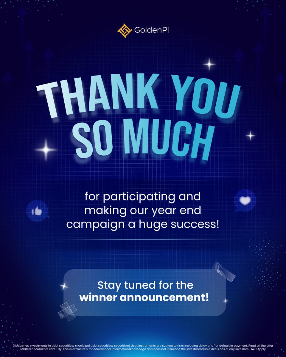 Thank you for being a part of our Year-End Campaign! 🎉 Your participation made it special. Stay tuned—we’ll be announcing the results soon! 
#GoldenPi #StayTuned #ThankYou