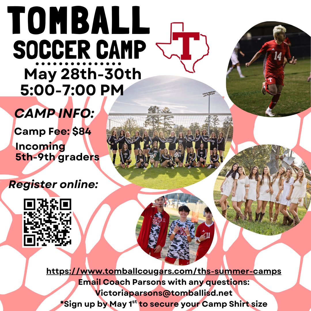 TOMGSOCCER's tweet photo. 📢Calling all future incoming 5th-9th grade Coogs!!!
Soccer camp sign-up is open!! This is a co-ed camp hosted by Tomball Girls and Boys Soccer Programs! https://t.co/6wEUWcRTUM