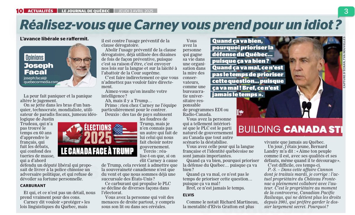 Un texte de Joseph Facal sur le Mirage Carney. Bonne lecture.