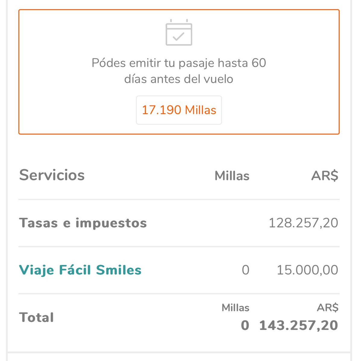 BOMBA💣

Volvió a Smiles la posibilidad de hacer viaje fácil de pasajes que son Smiles and Money

Es decir reservar un pasaje que son parte de millas y parte dinero

Esta forma permite congelar el valor del pasaje hasta 11 meses antes de la fecha del vuelo y podes juntar las