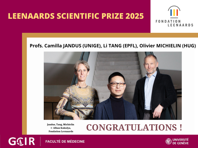 Geneva Centre for Inflammation Research (@gcir_unige) on Twitter photo 🚀Big news!
Prof. Li Tang <a href="/EPFL/">EPFL</a>, Prof. Camilla Jandus & Prof. Olivier Michielin (<a href="/GCIR_Unige/">Geneva Centre for Inflammation Research</a>, UNIGE/HUG) have won the Leenaards Foundation Prize!🏆
Their groundbreaking research explores stiffening #cancer cells to improve #immunotherapy effectiveness
🔗bit.ly/4iSzV22 🚀Big news!
Prof. Li Tang <a href="/EPFL/">EPFL</a>, Prof. Camilla Jandus & Prof. Olivier Michielin (<a href="/GCIR_Unige/">Geneva Centre for Inflammation Research</a>, UNIGE/HUG) have won the Leenaards Foundation Prize!🏆
Their groundbreaking research explores stiffening #cancer cells to improve #immunotherapy effectiveness
🔗bit.ly/4iSzV22