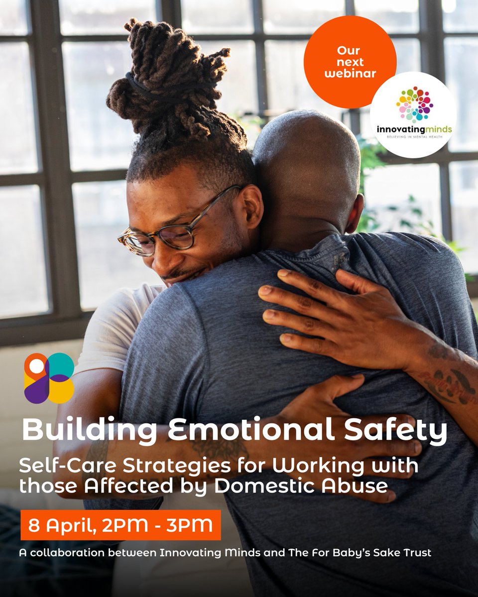 FINAL CALL for our webinar with Innovating Minds, happening tomorrow!

Don’t forget to register for our free webinar, Building Emotional Safety: Self-Care Strategies for Working with those Affected by Domestic Abuse, on Tuesday 8th April from 2PM - 3PM.

This one-hour session is