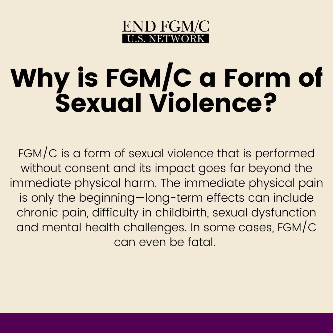 USEndFGMNetwork's tweet photo. As we observe Sexual Assault Awareness Month, we reaffirm our commitment to ending Female Genital Mutilation/Cutting (FGM/C). It is a form of sexual violence and we must continue to work together to end it. 

#EndFGM #SAAM2025 #TogetherWeAct https://t.co/fgKXtu8zLz