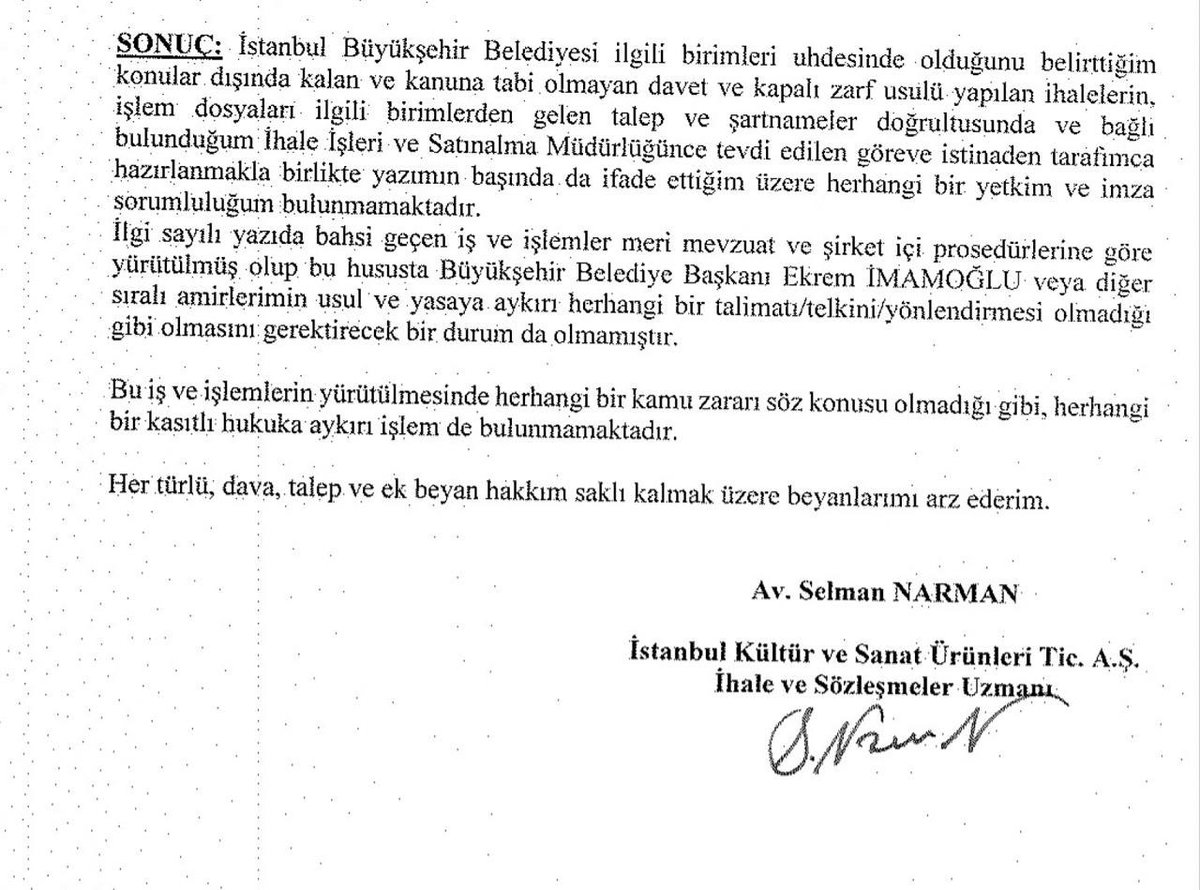 soruşturmanın boşluğuna dair güzel örneklerden.

kültür aş'nin eski avukatı selman narman tanıklardan biri. şimdiki ifadesinde "murat ongun ihaleleri yönetiyordu" diyor. 

murat ongun'un avukatı paylaştı, daha önceki ifadesi aşağıda. diyor ki; "imamoğlu veya diğer sıralı