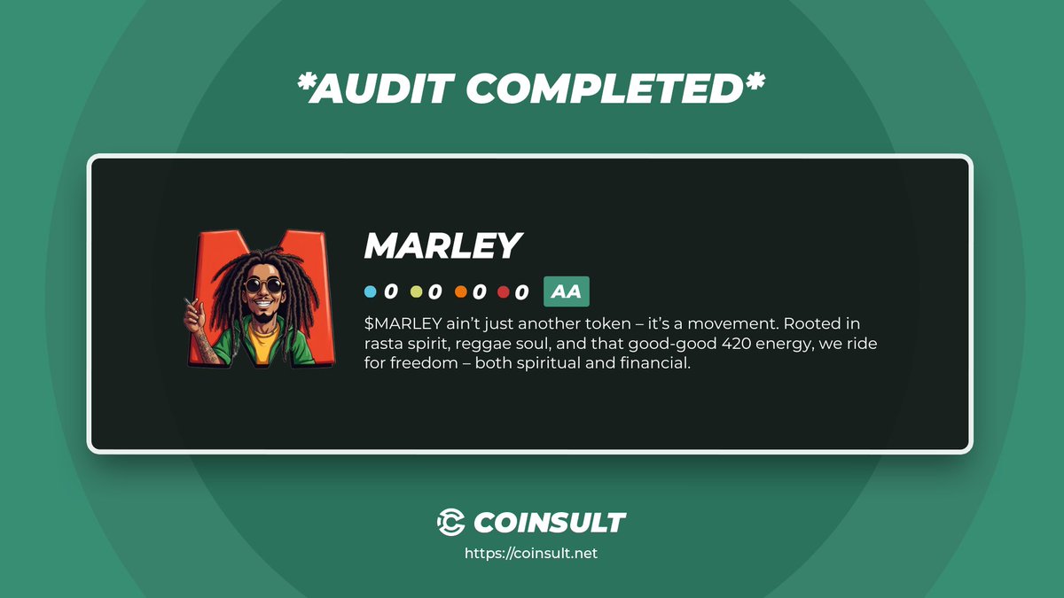 Coinsult - Audits & SAFU (@coinsultaudits) on Twitter photo ๐ AUDIT COMPLETED FOR MARLEY
๐ GIVEAWAY: $10
1โฃ Follow <a href="/Marley_Meme/">Marley Meme</a> & <a href="/CoinsultAudits/">Coinsult - Audits & Development</a>
2โฃ Like + RT this tweet
3โฃ Place a comment ๐ฌ
Go check out the full project page of MARLEY ๐
coinsult.net/projects/marleโฆ
#giveaway #audit #smartcontract #cryptogiveaway #crypto #pinksale ๐ AUDIT COMPLETED FOR MARLEY
๐ GIVEAWAY: $10
1โฃ Follow <a href="/Marley_Meme/">Marley Meme</a> & <a href="/CoinsultAudits/">Coinsult - Audits & Development</a>
2โฃ Like + RT this tweet
3โฃ Place a comment ๐ฌ
Go check out the full project page of MARLEY ๐
coinsult.net/projects/marleโฆ
#giveaway #audit #smartcontract #cryptogiveaway #crypto #pinksale
