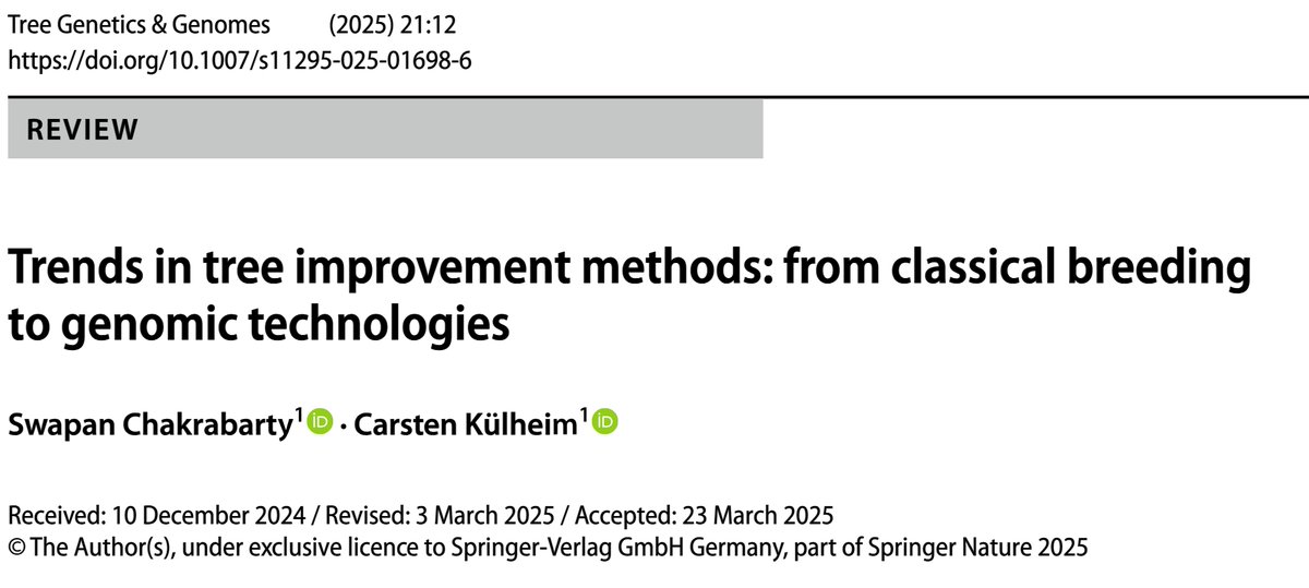 CKulheim's tweet photo. The latest paper from my lab: A meta-analysis of publications on tree improvement methods. @swapan_cb analyzed trends from over 1,500 papers over the past 3 decades in traditional, marker-assisted, and genetically engineered tree improvement methods.  https://t.co/cfzMm54Rsv https://t.co/va35lxdMvW