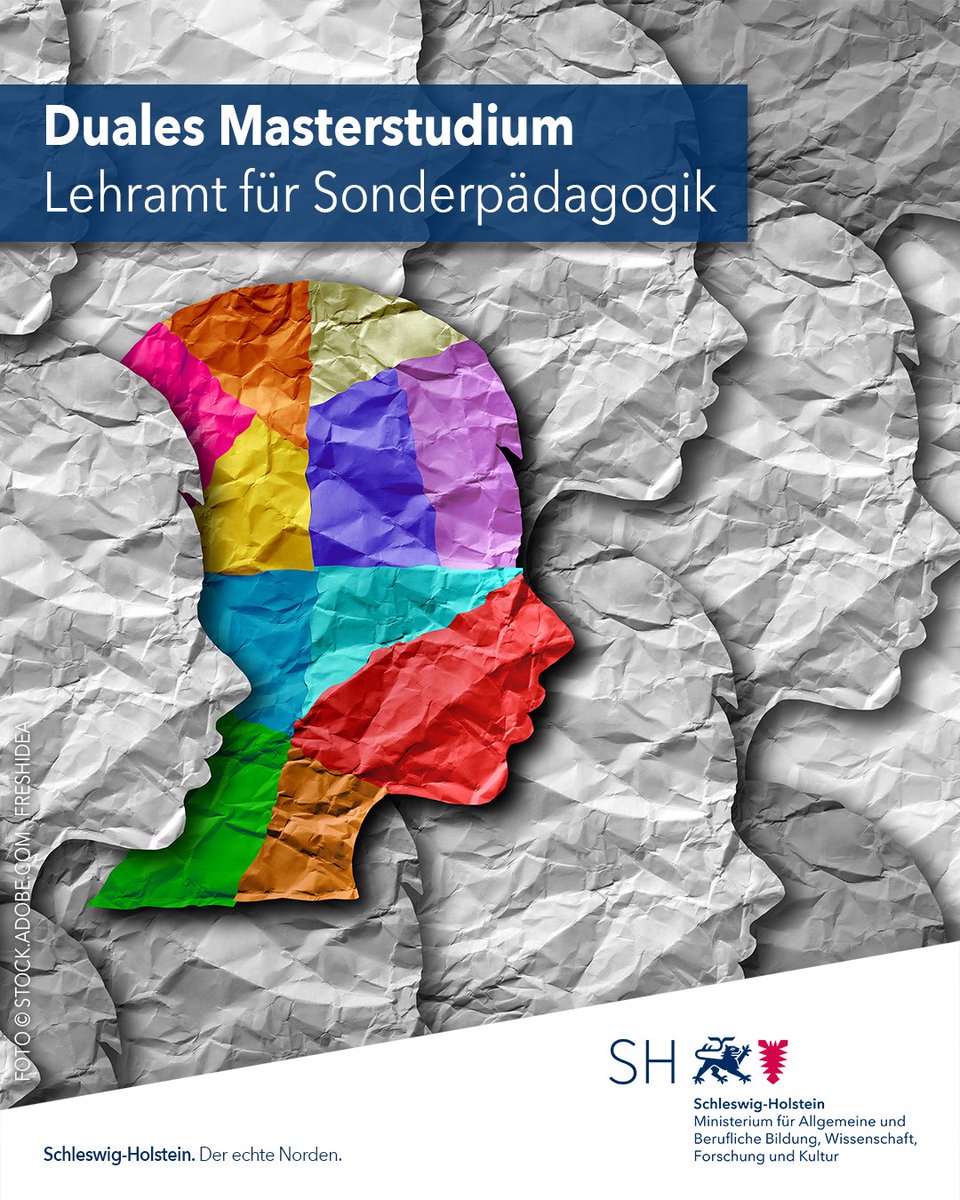 Jetzt bewerben für das duale Masterstudium an der Europa-Universität Flensburg: Studium und Vorbereitungsdienst für das Lehramt für Sonderpädagogik in drei Jahren mit Ausbildungsentgelt.

Weitere Infos + Voraussetzungen ➡️ schleswig-holstein.de/DE/landesregie…