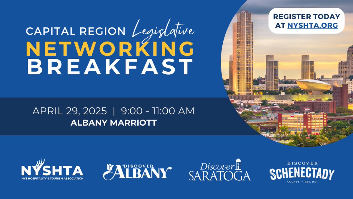 NYSHTA (@thenyshta) on Twitter photo Register today for the Capital Region Legislative Networking Reception in Albany on Apr. 29 from 9-11 AM! Thanks to our event partners: <a href="/discoveralbany/">Discover Albany</a>, <a href="/VisitSaratogaNY/">Discover Saratoga NY</a>, <a href="/Discover_Schdy/">Discover Schenectady</a>.
Register & learn more: web.nyshta.org/atlas/events/1… Register today for the Capital Region Legislative Networking Reception in Albany on Apr. 29 from 9-11 AM! Thanks to our event partners: <a href="/discoveralbany/">Discover Albany</a>, <a href="/VisitSaratogaNY/">Discover Saratoga NY</a>, <a href="/Discover_Schdy/">Discover Schenectady</a>.
Register & learn more: web.nyshta.org/atlas/events/1…