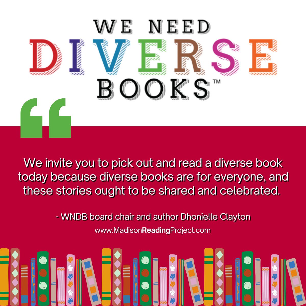 Madison Reading Proj (@msnreadingproj) on Twitter photo π <a href="/diversebooks/">We Need Diverse Books</a> has officially launched their inaugural "We Need Diverse Books Day" today on April 3rd, to encourage readers of all ages to pick up a book that features the stories of marginalized communities.
#WeNeedDiverseBooks #NewBookFeeling #LiteracyMatters π <a href="/diversebooks/">We Need Diverse Books</a> has officially launched their inaugural "We Need Diverse Books Day" today on April 3rd, to encourage readers of all ages to pick up a book that features the stories of marginalized communities.
#WeNeedDiverseBooks #NewBookFeeling #LiteracyMatters