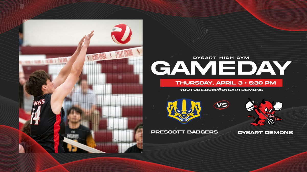 DHSDemonSports's tweet image. MATCH DAY! DSB Live will be broadcasting your Varsity boy's volleyball game against Prescott High School. Tune in to youtube.com/live/776FHsUPM… to watch the game free from anywhere. The broadcast will start at 5:30pm.